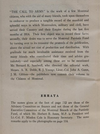 The Call to Arms. Montreal's Roll of Honour European War, 1914