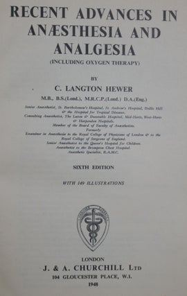 Recent Advances in Anaesthesia and Analgesia (Including Oxygen Therapy)