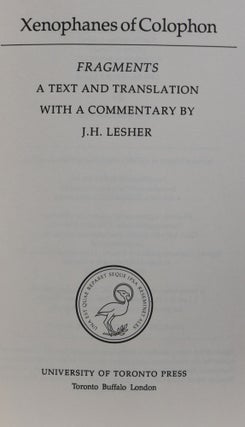 Xenophanes of Colophon. Fragments. a Text and Translation with a Commentary By J. H. Lesher
