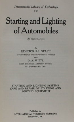 Starting and Lighting of Automobiles.