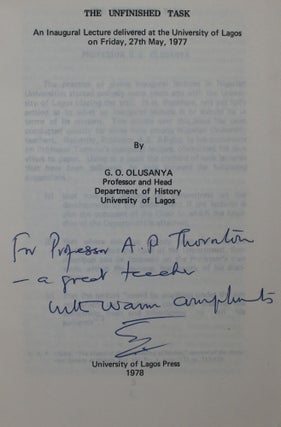 The Unfinished Task: An Inaugural Lecture Delivered at the University of Lagos on Friday, 27th May, 1977