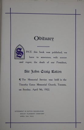 Golden Jubilee 1869-1919. A Book to Commemorate the Fiftieth Anniversary of the T. Eaton C.