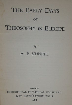 The Early Days of Theosophy in Europe
