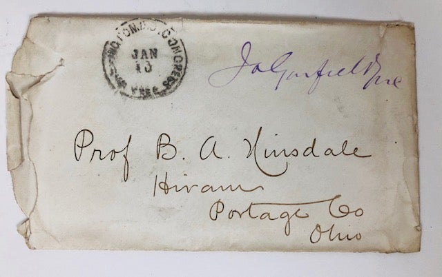 Item #002824 Autographed Envelope Addressed to B.A. [Burke Aaron] Hinsdale. James A. Garfield.