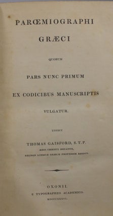Paroemiographi Graeci Quorum Pars Nunc Primum Ex Codicibus Manuscriptis Vulgatur