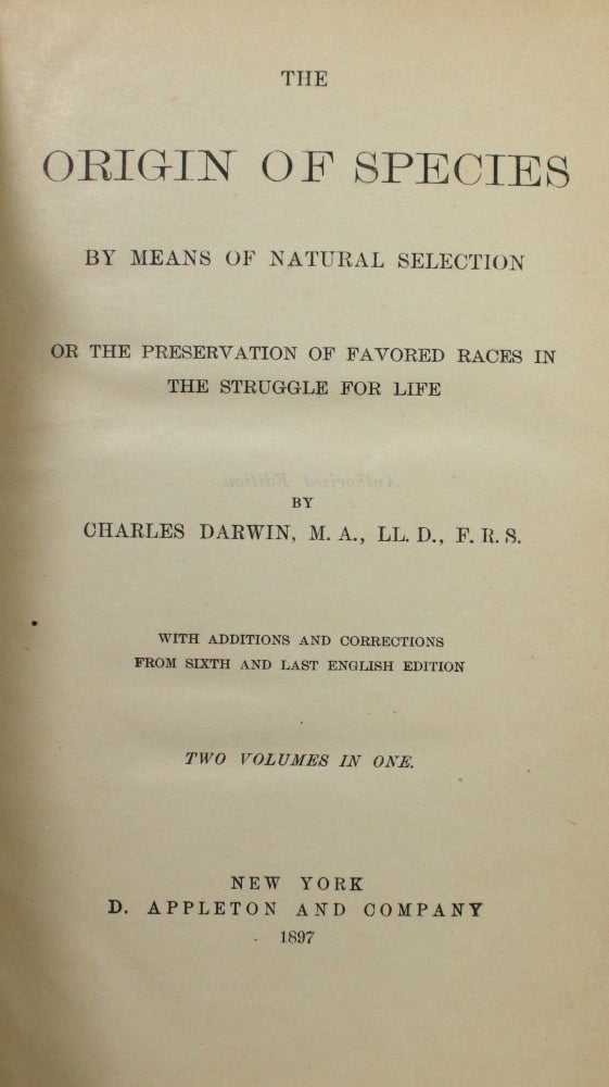 Item #010070 On the Origin of Species by Means of Natural Selection, or the Preservation of Favored Races in the Struggle for Life. Charles Darwin.