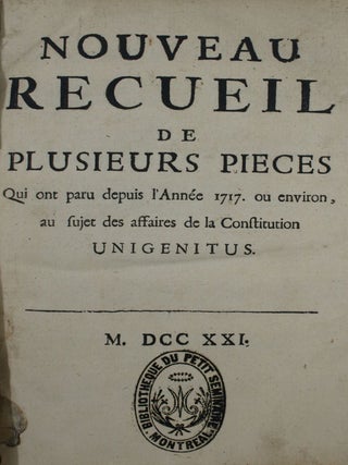 Item #010080 Nouveau Receuil De Plusieurs Pieces Qui ont paru depuis l'Annee 1717. ou environ, au...