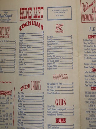Billy Rose's Diamond Horseshoe Farm Menu
