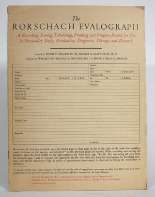 Item #014102 The Rorschach Evalograph: A Recording, Scoring, Tabulating, Profiling and Progress...