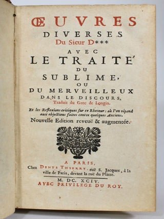 Item #014372 Oeuvres Diverses Du Sieur D*** avec le Traite du Sublime, ou Du Merveilleux dans les...