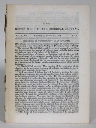 Item #015600 The Boston Medical and Surgical Journal, Vol. 47, No. 2. John Collins Warren, Jerome...
