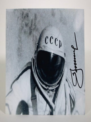 Item #017721 Alexei Leonov SIGNED photograph of FIRST EVER Spacewalk. Alexei Leonov